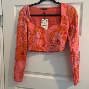 NWT Zara long sleeve pink crop top